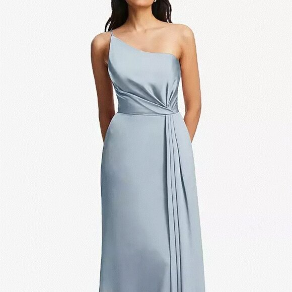 After Six 6878...One-Shoulder Draped Skirt Satin Trumpet Gown....Mist...Sz 10 - Picture 1 of 7